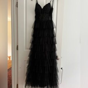 Dave & Johnny Tiered Tulle Gown with Corset Lace Top